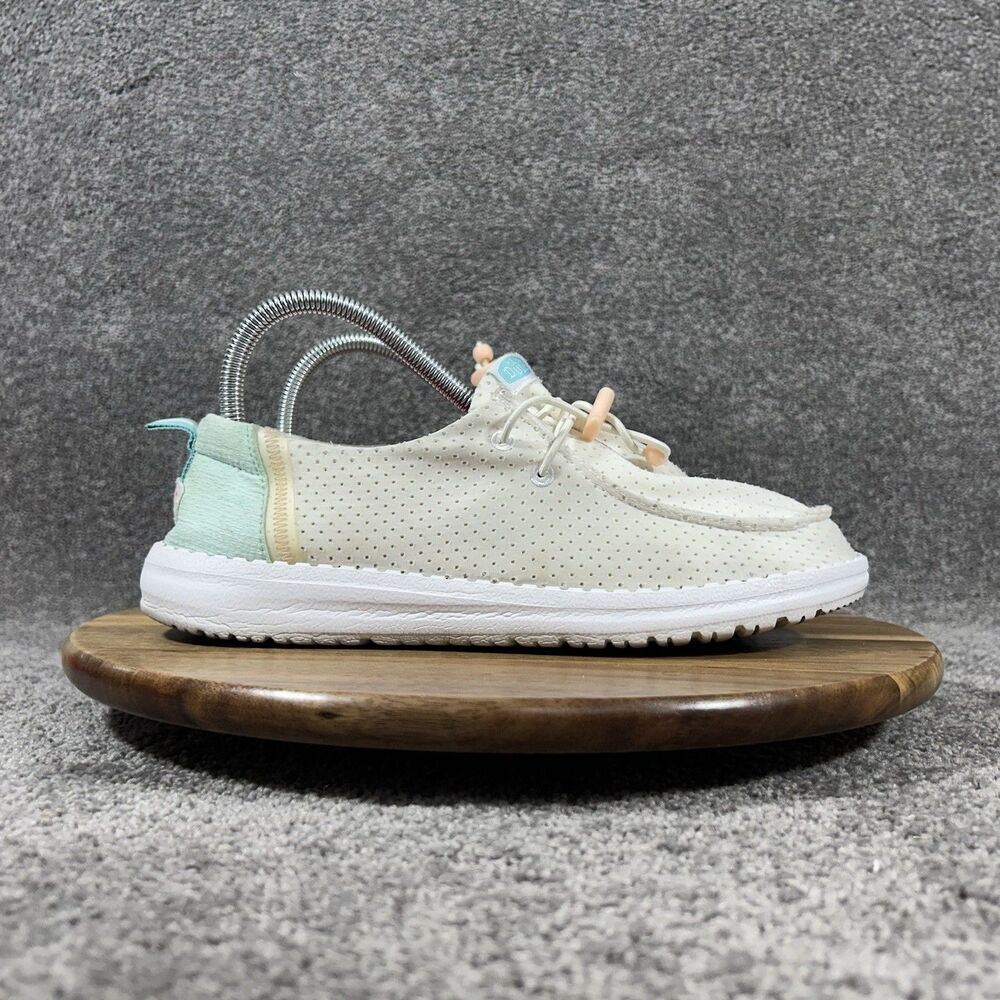 Hey Dude Wendy Perf Sport Women’s Sz 8 White Green Slip On Loafers Comfort Shoes